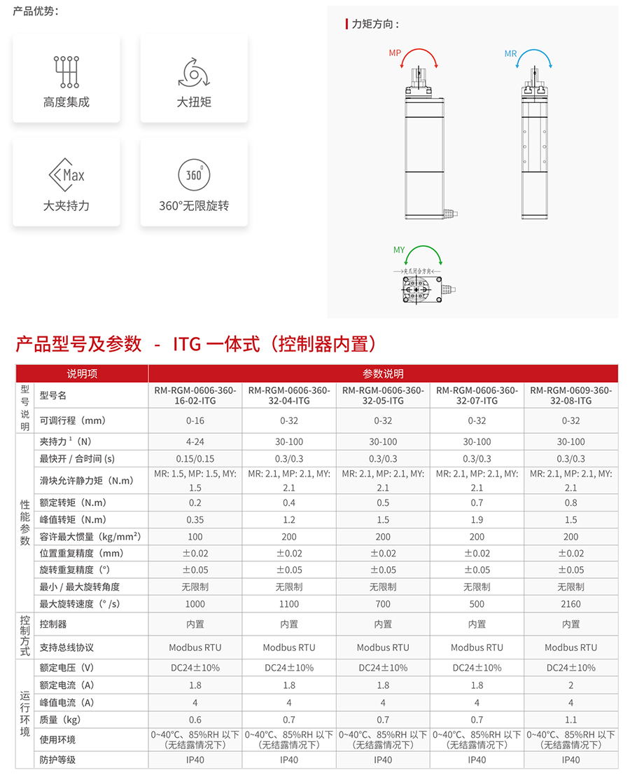 旋转电动夹爪参数表